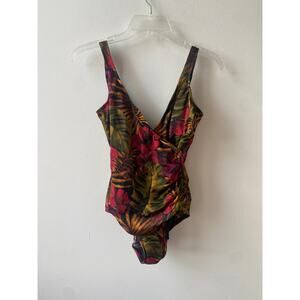 Miraclesuit Swimsuit Floral Earth Tones One Piece Slimming Beach Bathing Suit M